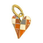 Brown checkered heart charm with slate and ivory enamel clips onto scarves or necklaces.