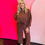 Brown ribbed pullover pant set