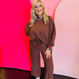 Brown ribbed pullover pant set
