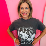 Charcoal Comfort Colors tee with dachshund baseball team graphic in black and white