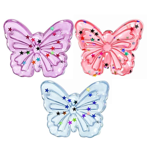Glitter butterfly jelly squishy with soft sensory texture.