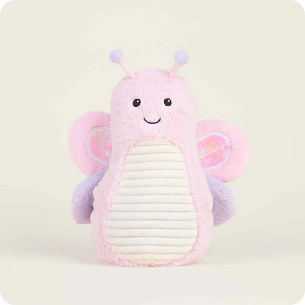 Plush butterfly Warmies, microwavable, lavender-scented, and weighted for soothing warmth and comfort.