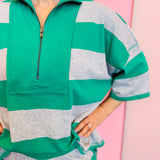 Kelly Green Striped Half-Zip Set