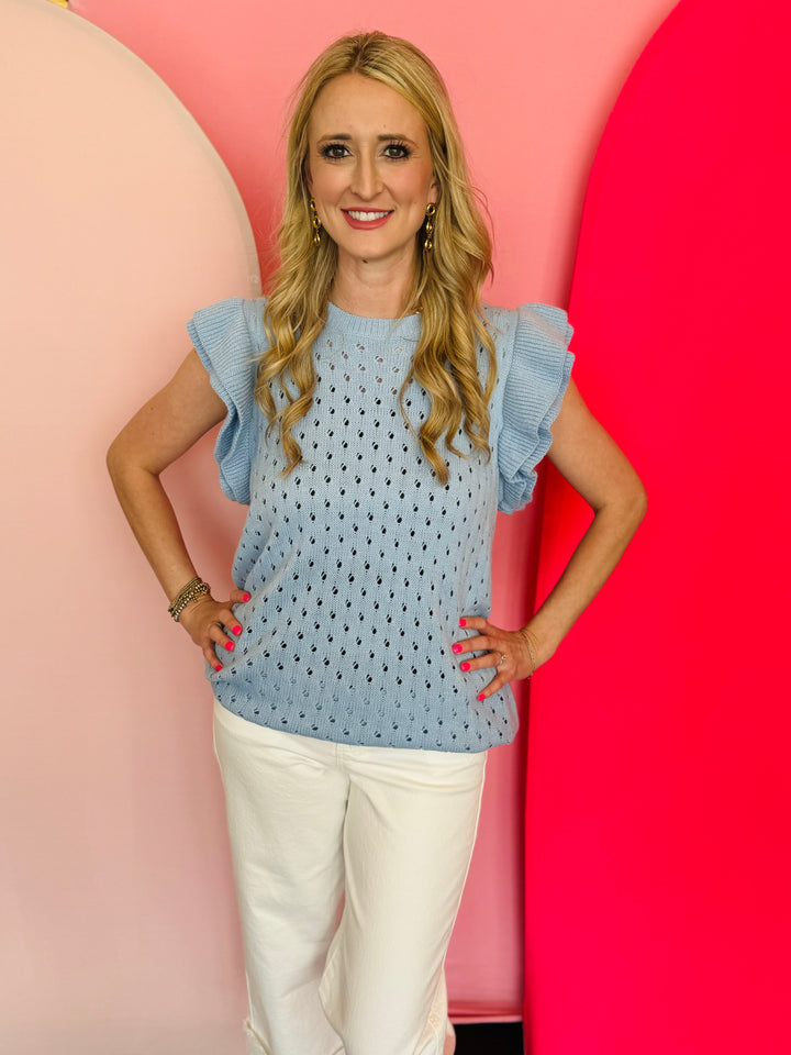 Casey Blue Ruffle Sleeve Sweater