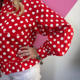 Red & White Polka Dot Ruffle Hem Top