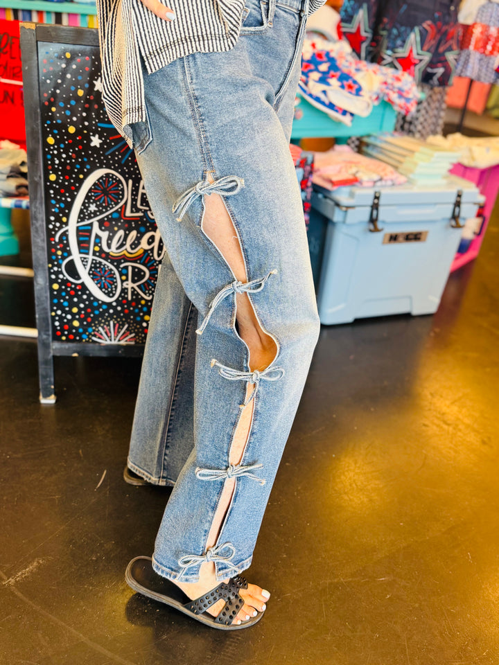 Cello Side Self Tie Baggy Jeans