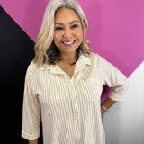 Taupe Striped Collared Shirt Dress