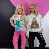 Queen Of Sparkles White & Black Polka Dot Multi Christmas Tree Mockneck Sweatshirt