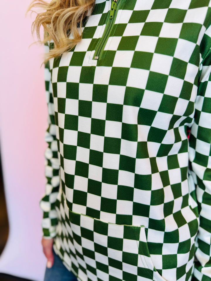 Green & White Checkered Pep Rally Pullover