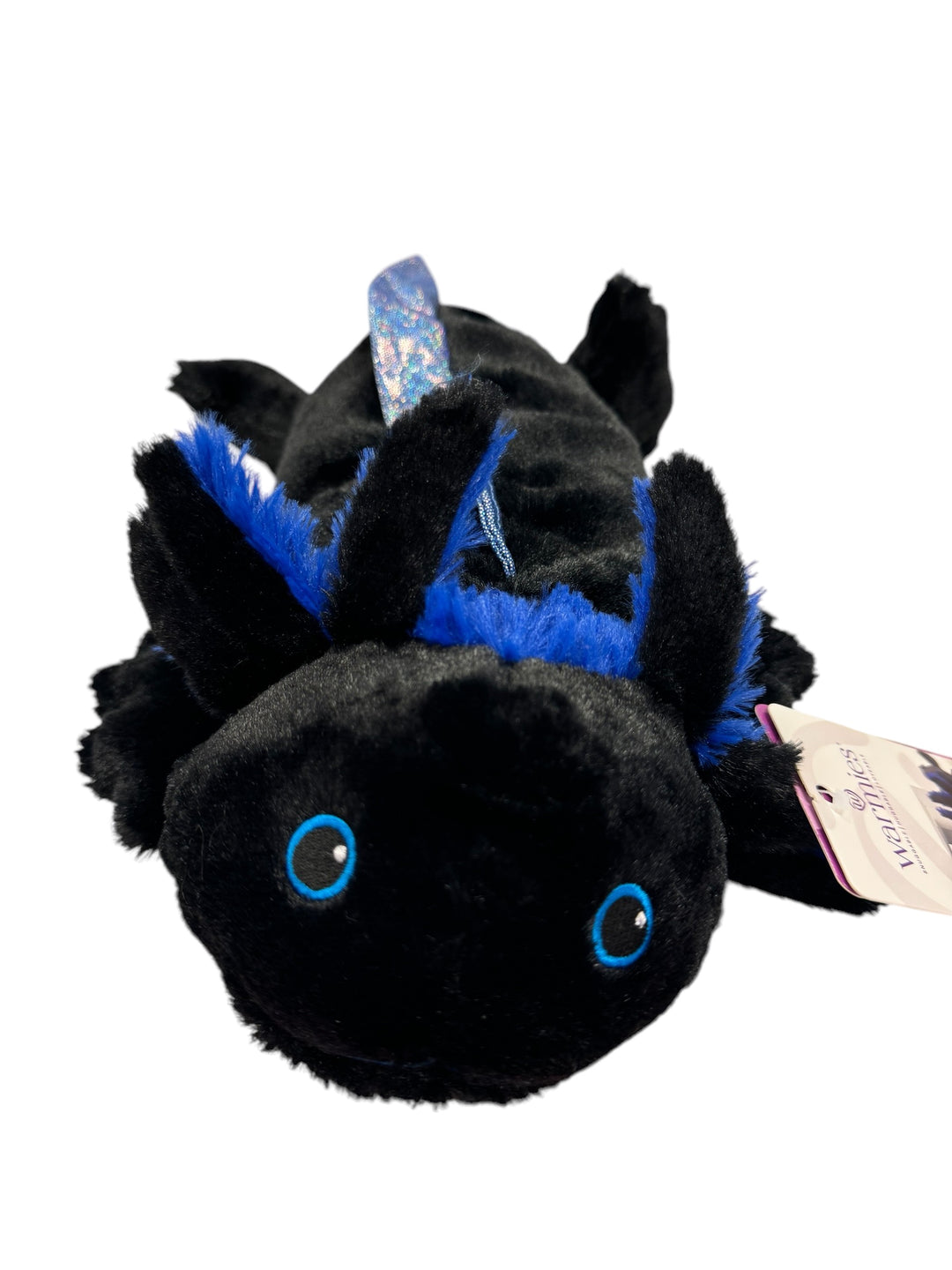 Black Axolotl Warmies plush, 13” microwavable and freezer safe, lavender-scented, weighted for comfort and relaxation.
