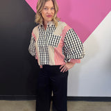 Mixed Stripe & Gingham Button Down Top