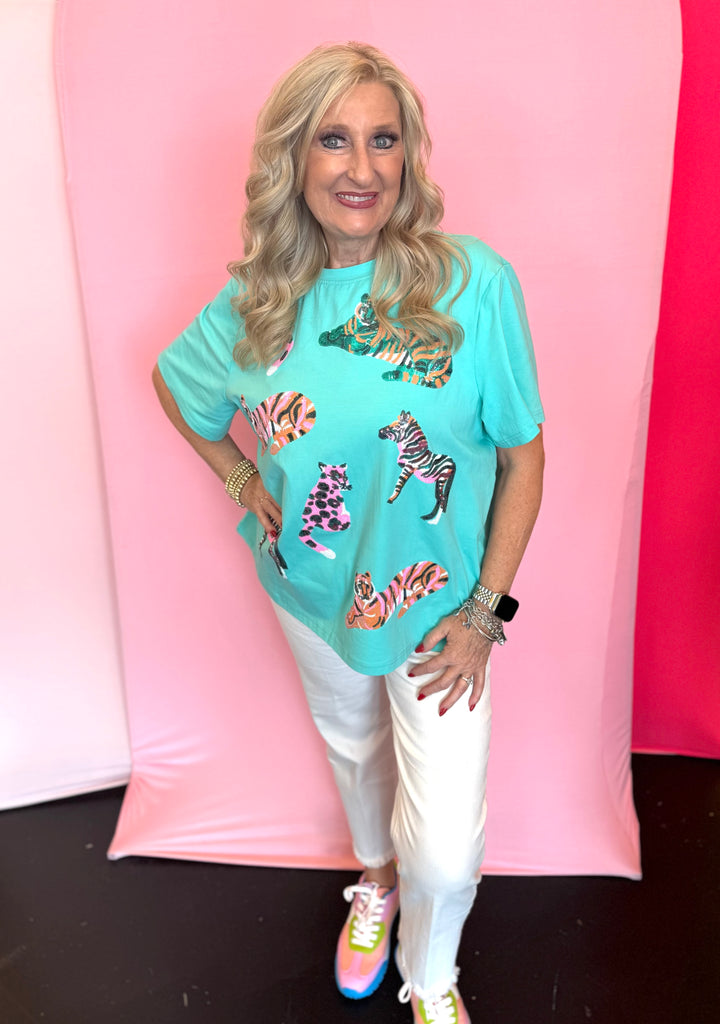 Roar Sequin Mint Tee