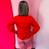Red Ruffle Mock Neck Top