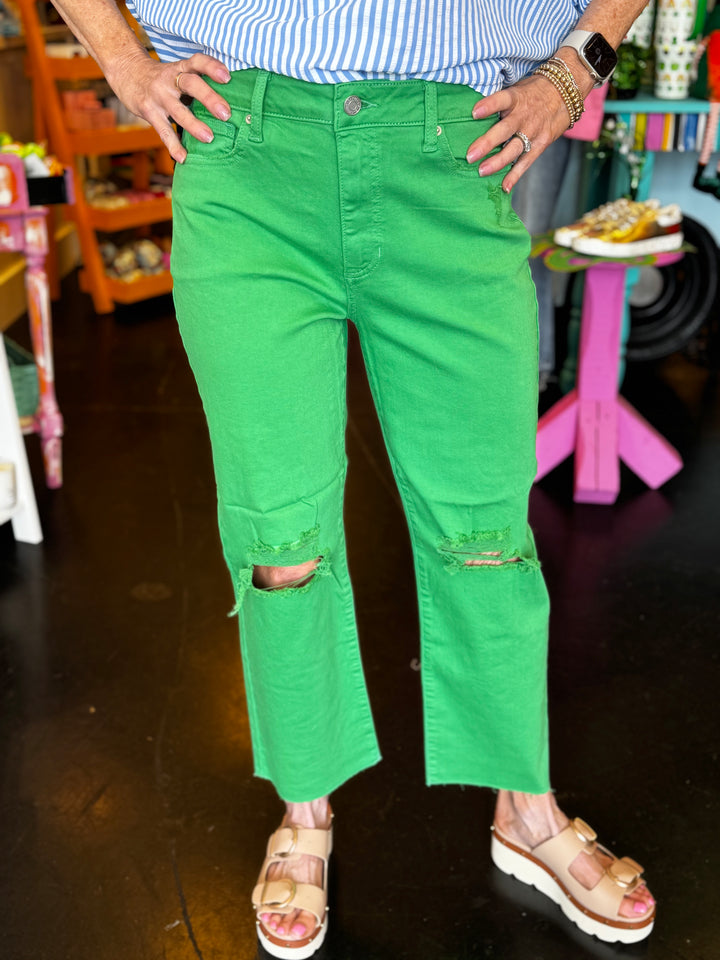 Kelly Green Cropped Jeans