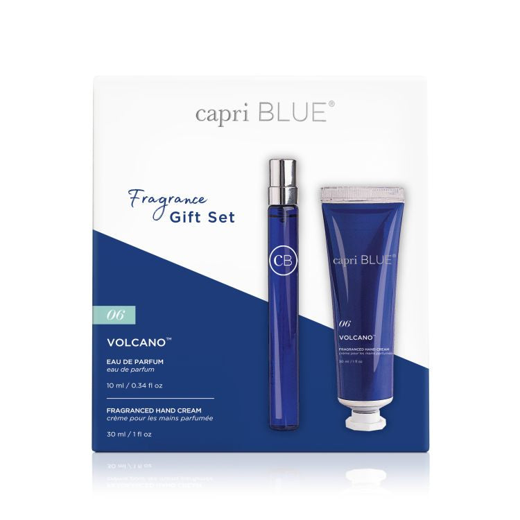 Volcano Fragrance Gift Set – includes 0.34oz Eau de Parfum and 1oz Mini Hand Cream in tropical citrus scent.