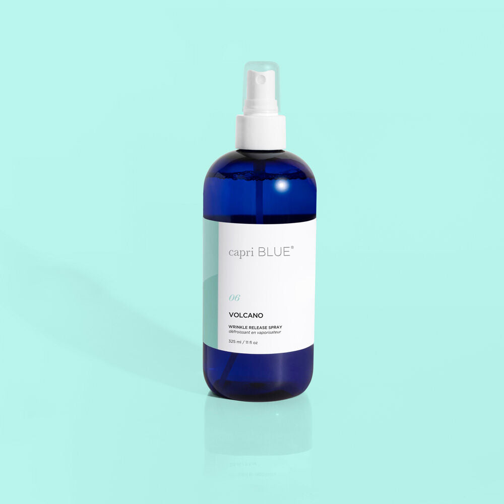 Capri Blue Volcano Wrinkle Release Spray bottle for refreshing fabrics with tropical citrus fragrance