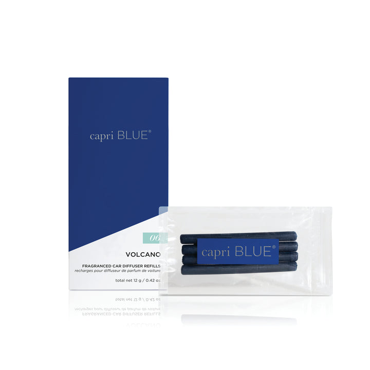 Volcano Car Diffuser Refill – 4 fragranced reeds with tropical citrus scent for Capri Blue Car Diffuser.