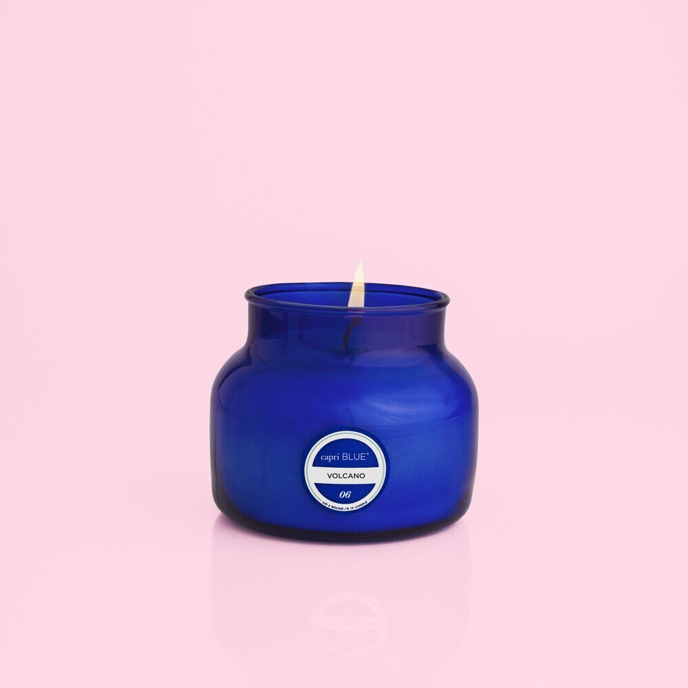 Capri Blue Volcano Signature Petite Jar Candle 8oz – cobalt blue tropical citrus-scented candle with 40-hour burn time.