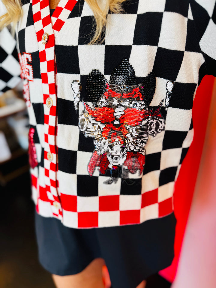 Queen Of Sparkles Texas Tech Checkered Team Icons Cardigan