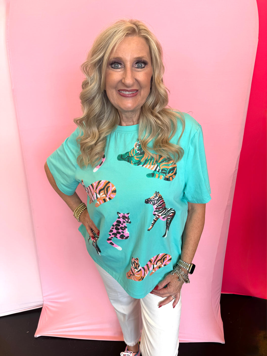 Roar Sequin Mint Tee