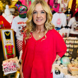 V-Neck Magenta Waffle Knit Top