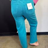 Zenana Teal Acid Wash Wide Leg Jeans