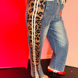 Red Striped Rhinestone Denim Joggers