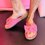 Gingham Bow Slide Sandals