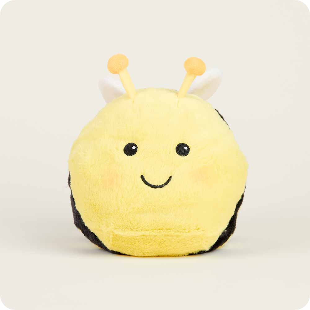 Yellow and black Bee Warmies® plush, microwavable, lavender-scented, and weighted for comfort, safe for all ages.