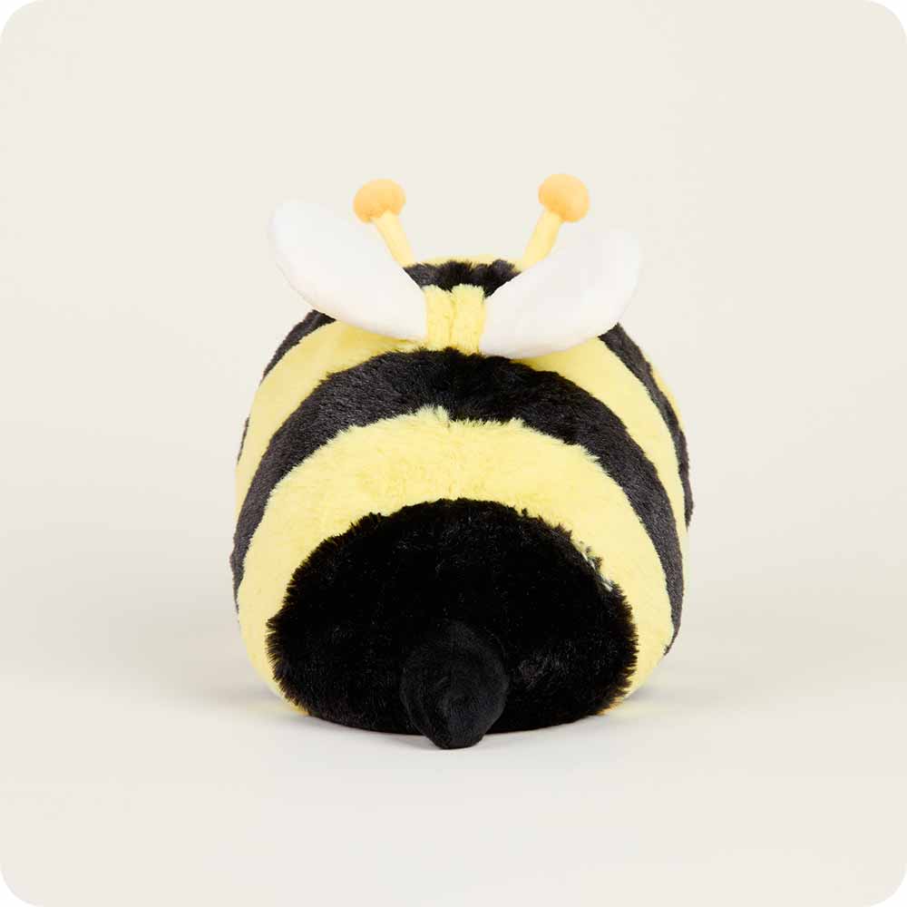 Yellow and black Bee Warmies® plush, microwavable, lavender-scented, and weighted for comfort, safe for all ages.