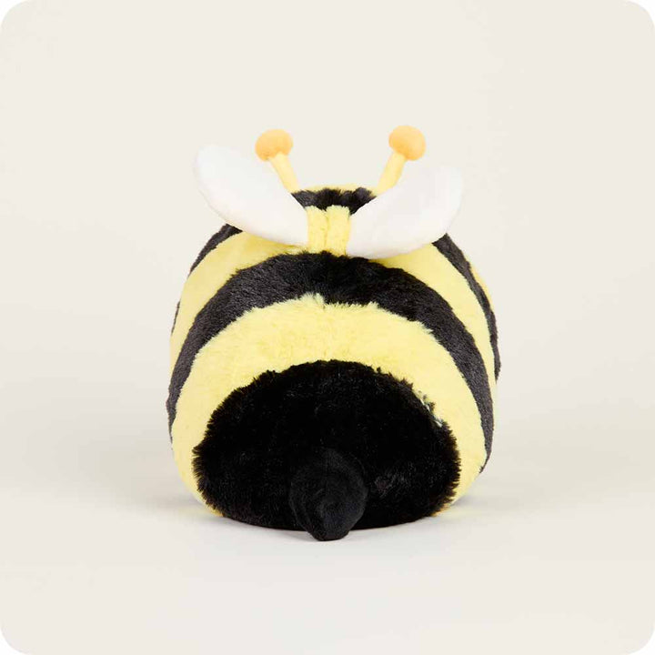 Yellow and black Bee Warmies® plush, microwavable, lavender-scented, and weighted for comfort, safe for all ages.