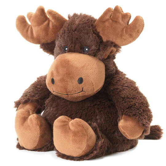 Moose Warmies® microwavable plush, lavender-scented, weighted for comfort, freezer safe, safe for all ages.