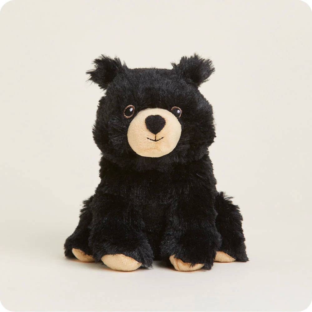Black Bear Warmies® Junior plush, microwavable and lavender-scented, weighted for comfort, freezer safe, safe for all ages