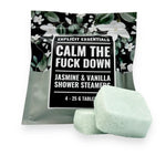 Calm The Fuck Down shower steamers with jasmine and vanilla scent for soothing aromatherapy relaxation.