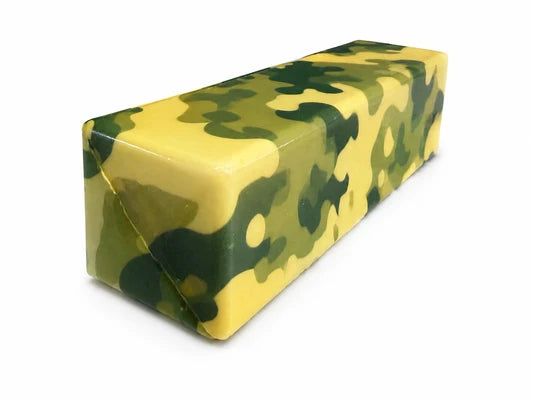 Camouflage Butter Squishy with camo print, butter stick shape, and soft slow-rise foam texture.