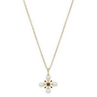 Capa Black Necklace, 16–18 in gold chain with pearl and black cross pendant.
