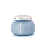Capri Blue Volcano Caffè candle in blue ribbed glass with striped lid.