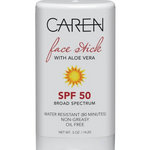 Caren SPF 50 face stick with aloe and vitamin E for lightweight, on-the-go sun protection.