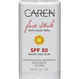 Caren SPF 50 face stick with aloe and vitamin E for lightweight, on-the-go sun protection.