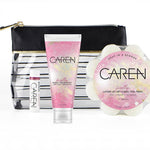 A gift set in a cosmetic bag, including "Pretty" hand cream, soap sponge, and a lip balm.