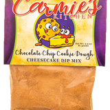 Carmie’s Chocolate Chip Cookie Dough Cheesecake Dip mix served with fruit and graham crackers.