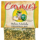 Carmies Italian Artichoke cheeseball mix with herbs for easy cream cheese appetizers and spreads.