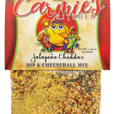 Carmies Jalapeño Cheddar Dip Mix with spicy jalapeños, green chiles, and creamy cheddar cheese flavor.