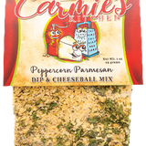 Carmies Peppercorn Parmesan Dip Mix with creamy Parmesan, garlic, and black peppercorn flavor for snacking.