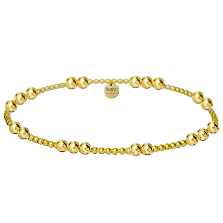 Bara Boheme elegant 14K gold filled beaded bracelet with mixed 2mm and 4mm beads.
