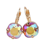 Gold tone drop earrings with faceted champagne iridescent gemstone and fishhook ear wire.