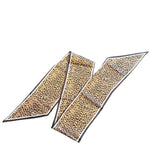 Cheetah print scarf tie with black and white outline, doubles as a purse twilly or handbag accessory.