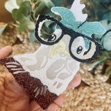 Chicken with glasses car freshener hanging with colorful design and long lasting scent