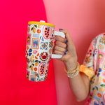 Ciao Bella patterned tumbler with handle and flip straw lid