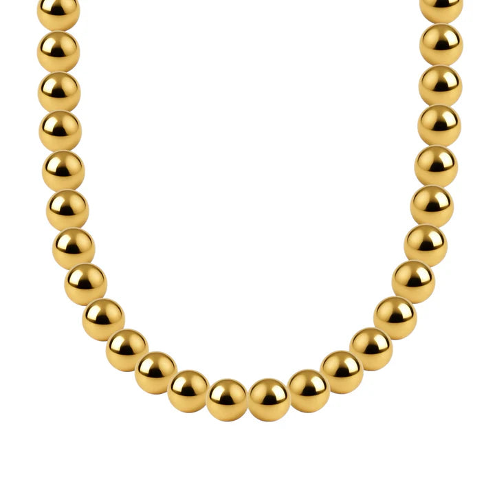 Bara Boheme elegant 14K gold filled beaded necklace with 8mm beads, 14 inches with extender.